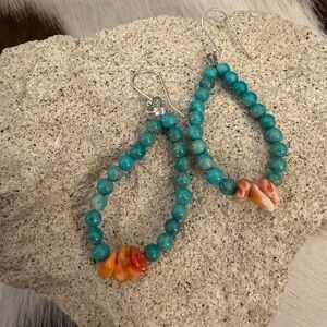 ❤️ Native Made In USA Turquoise & Spiny Oyster 925 Navajo Dangle Drop Earrings